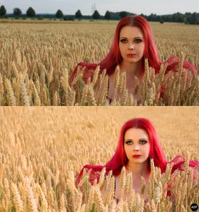 Vorher/ Nachher Foto, Kornshooting mit Marquise de Fuaran